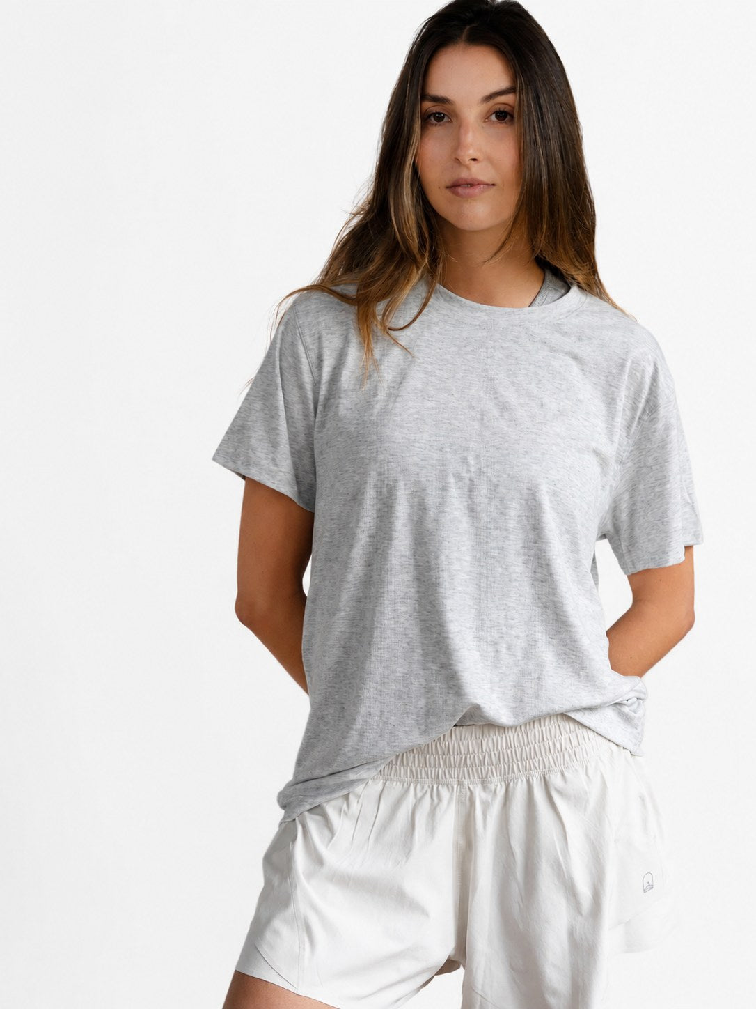T-Shirt Noma en gris jaspeado, vista frontal con corte oversized